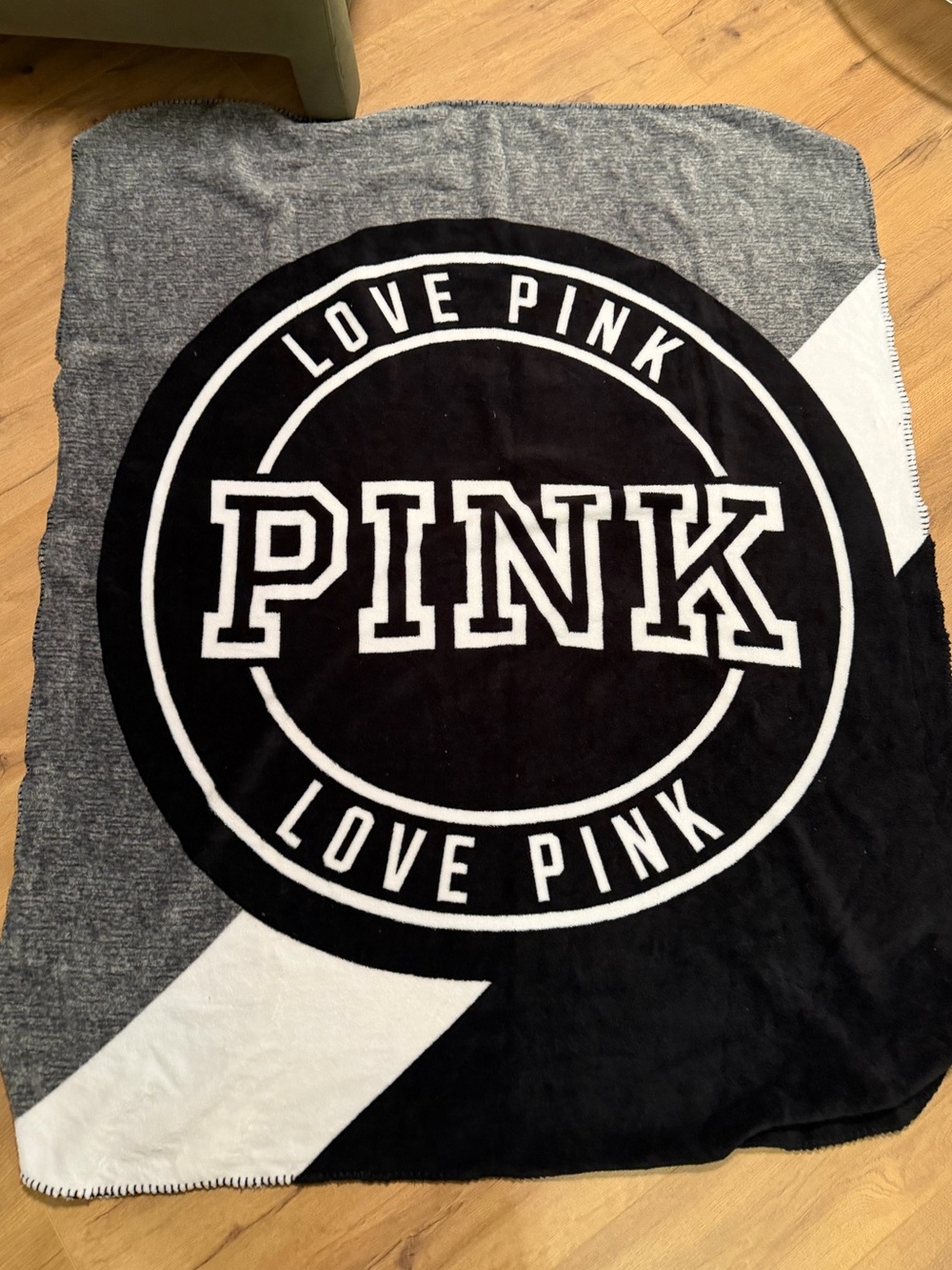 PINK Victoria's Secret Black, Gray & White Logo Throw Blanket